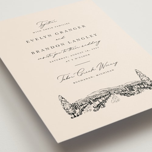 This is a vanilla wedding invitations with standard by Sarah Brown called vineyard printing on signature in standard