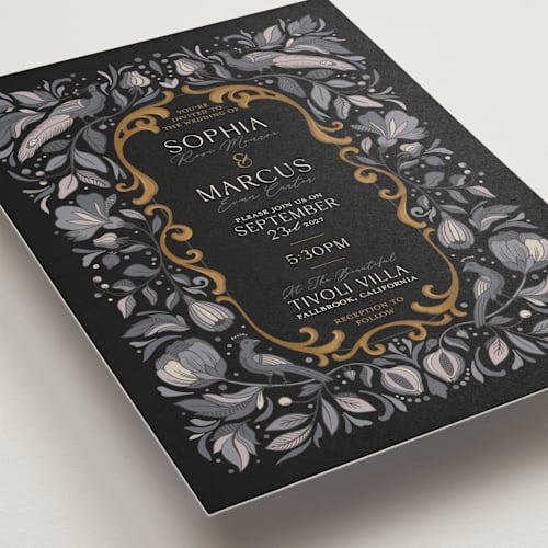 This is a midnight wedding invitations with standard by GeekInk Design called gilded printing on signature in standard