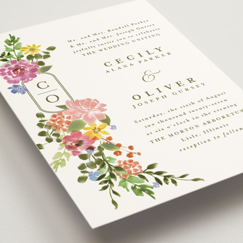 This is a summer wedding invitations with standard by Angela Marzuki called garland monogram printing on signature in standard