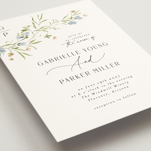 This is a porcelain wedding invitations with standard by Everett Paper Goods called sweeping meadow printing on signature in standard