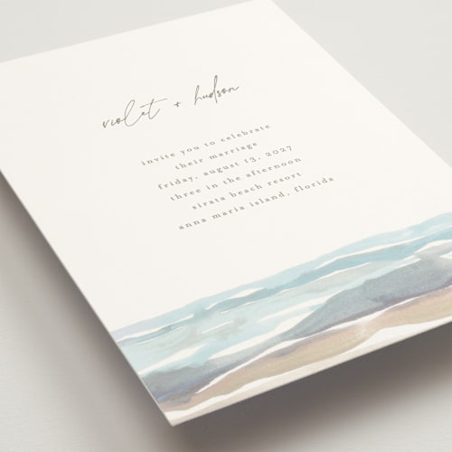 This is a seaglass wedding invitations with standard by Pixel and Hank called waves printing on signature in standard