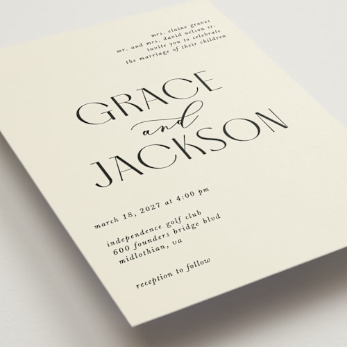 This is a ecru wedding invitations with standard by That Girl Press called commonwealth printing on signature in standard