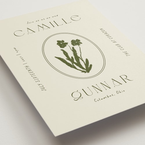 This is a lichen wedding invitations with standard by Alaina Cherup called la graine printing on signature in standard