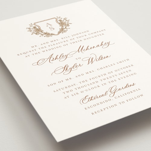 This is a rosewood wedding invitations with standard by Cass Loh called watercolor flowers crest printing on signature in standard