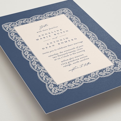 This is a indigo wedding invitations with standard by Erica Krystek called chantilly printing on signature in standard