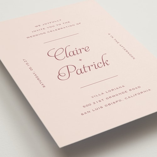This is a blush wedding invitations with standard by Carolyn MacLaren called modernne printing on signature in standard