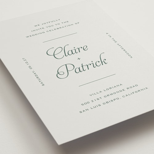 This is a sage wedding invitations with standard by Carolyn MacLaren called modernne printing on signature in standard