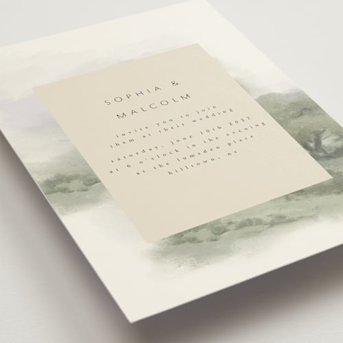 This is a moss wedding invitations with standard by Hannah Williams called hillside printing on signature in standard