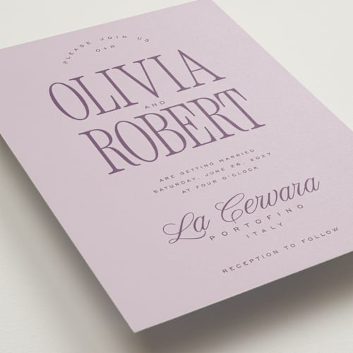 This is a lilac wedding invitations with standard by Kelly Schmidt called riviera printing on signature in standard