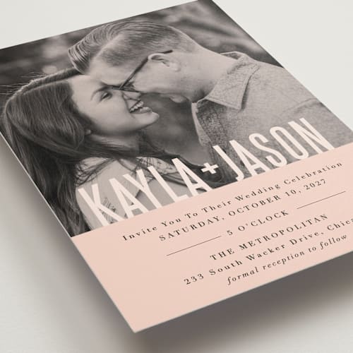 This is a blush wedding invitations with standard by Jessie Steury called monumental printing on signature in standard