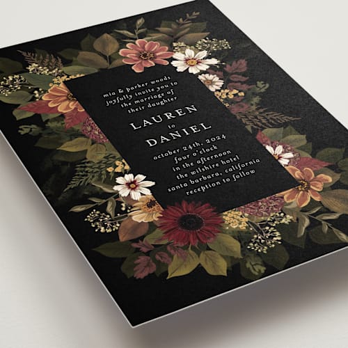 This is a harvest wedding invitations with standard by Susan Moyal called falling in love printing on signature in standard