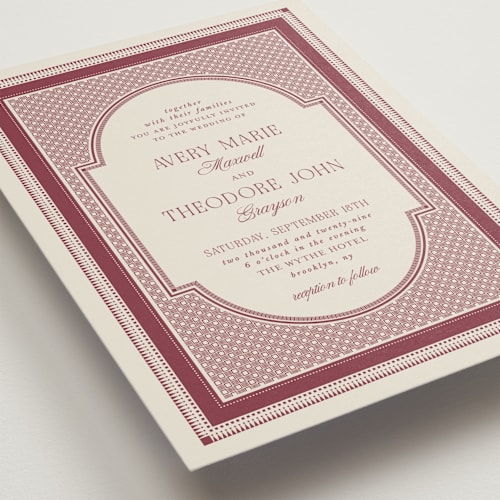 This is a merlot wedding invitations with standard by Kelly Watkins called literary printing on signature in standard
