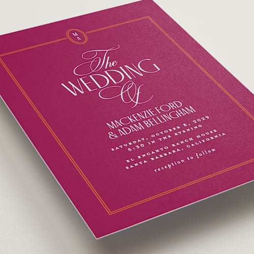 This is a dahlia wedding invitations with standard by Owl and Toad called sophisticate printing on signature in standard