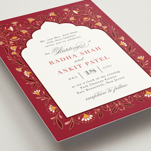This is a ruby wedding invitations with standard by Mansi Verma called jaipur printing on signature in standard