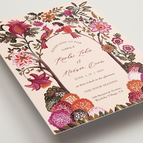 This is a ivory wedding invitations with standard by Caroline Bonne Muller called indian floral chintz lush printing on signature in standard