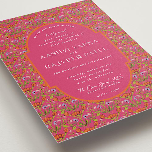 This is a fuchsia wedding invitations with standard by Pati Cascino called varna printing on signature in standard