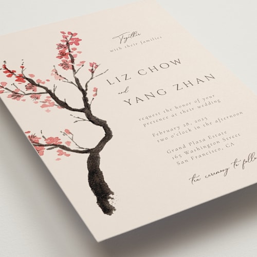 This is a champagne wedding invitations with standard by frau brandt called blossoms of love printing on signature in standard