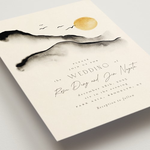 This is a ivory wedding invitations with standard by Anastasia Makarova called ataraxia printing on signature in standard