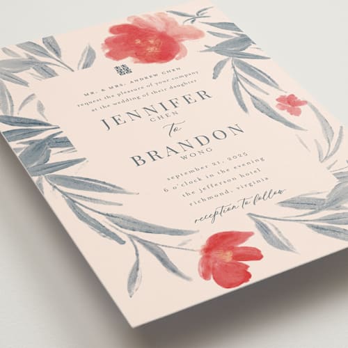 This is a saffron wedding invitations with standard by Vera Lim called orient garden printing on signature in standard