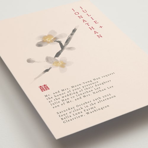 This is a red tone wedding invitations with standard by Ani Somi called ink blossoms printing on signature in standard