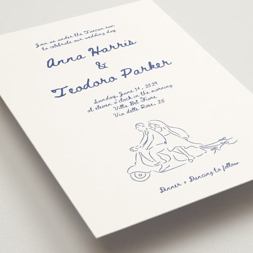 This is a cobalt wedding invitations with standard by Helena Vitto called amore mio printing on signature in standard