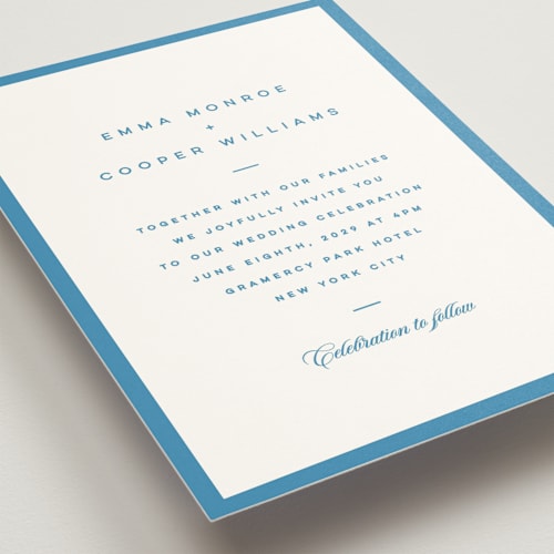 This is a cerulean wedding invitations with standard by Kristie Kern called the emma printing on signature in standard