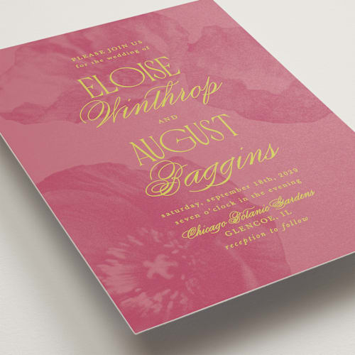 This is a flamingo wedding invitations with standard by Morgan Kendall called maximalist poppies printing on signature in standard