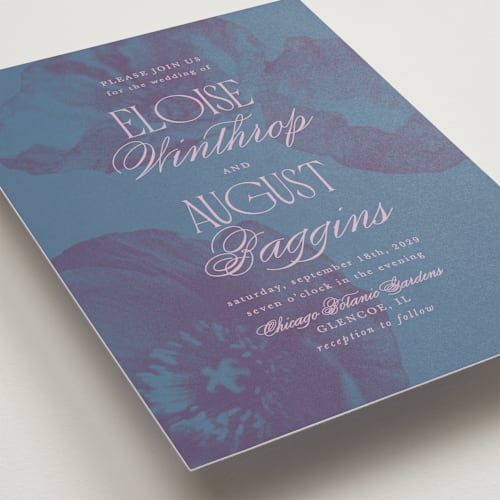 This is a peacock wedding invitations with standard by Morgan Kendall called maximalist poppies printing on signature in standard