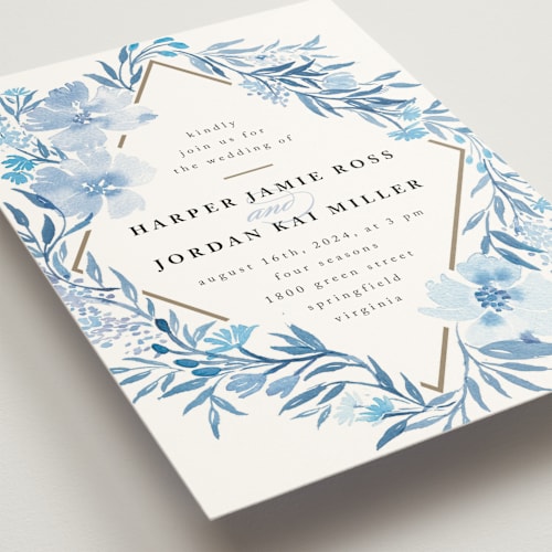 This is a sky wedding invitations with standard by Qing Ji called poetic blue printing on signature in standard