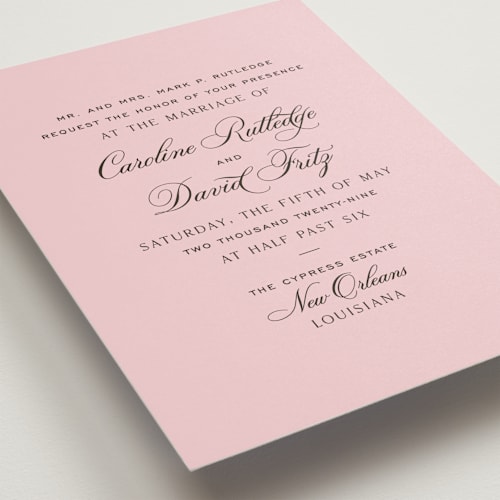 This is a peony wedding invitations with standard by Megan Davis called nola printing on signature in standard