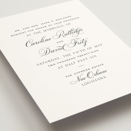 This is a oyster wedding invitations with standard by Megan Davis called nola printing on signature in standard