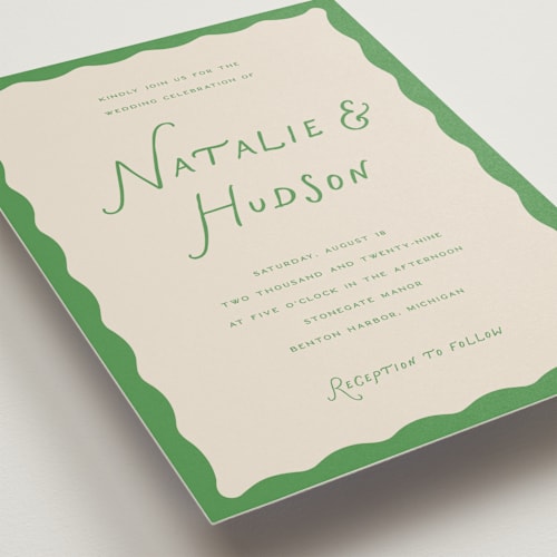This is a mint wedding invitations with standard by Pixel and Hank called lovers printing on signature in standard