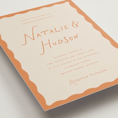 This is a nectar wedding invitations with standard by Pixel and Hank called lovers printing on signature in standard