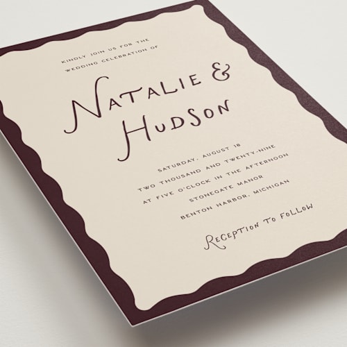 This is a merlot wedding invitations with standard by Pixel and Hank called lovers printing on signature in standard
