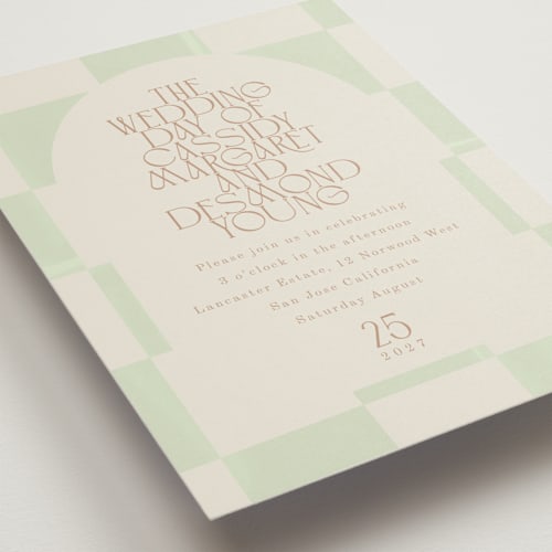 This is a mint wedding invitations with standard by Baumbirdy called checker wash printing on signature in standard