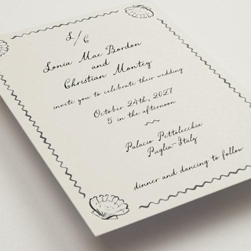 This is a rock wedding invitations with standard by Pati Cascino called puglia printing on signature in standard