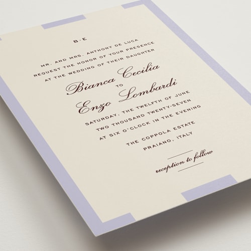 This is a viola wedding invitations with standard by Megan Davis called campania printing on signature in standard