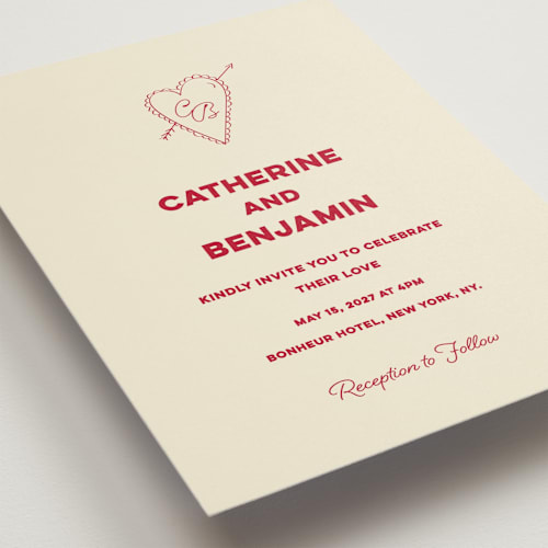 This is a strawberry wedding invitations with standard by Helena Vitto called crazy little thing called love printing on signature in standard