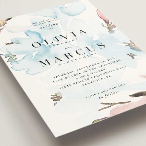 This is a periwinkle wedding invitations with standard by Petra Kern called florista modernista printing on signature in standard