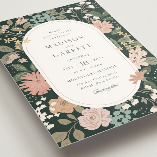 This is a meadow wedding invitations with standard by Jennifer Wick called garden at blue hill printing on signature in standard