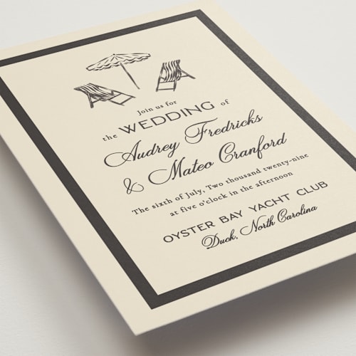 This is a blackbeard wedding invitations with standard by Jackie Crawford called kitty hawk printing on signature in standard