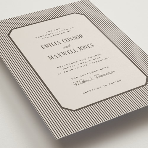 This is a leather wedding invitations with standard by Emily Betts called modern stripes printing on signature in standard