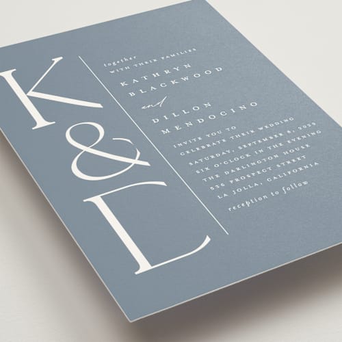 This is a hydrangea wedding invitations with standard by Erica Krystek called modern monogram printing on signature in standard