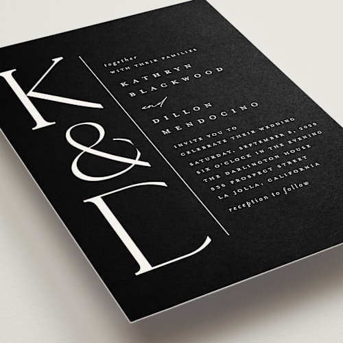 This is a midnight wedding invitations with standard by Erica Krystek called modern monogram printing on signature in standard