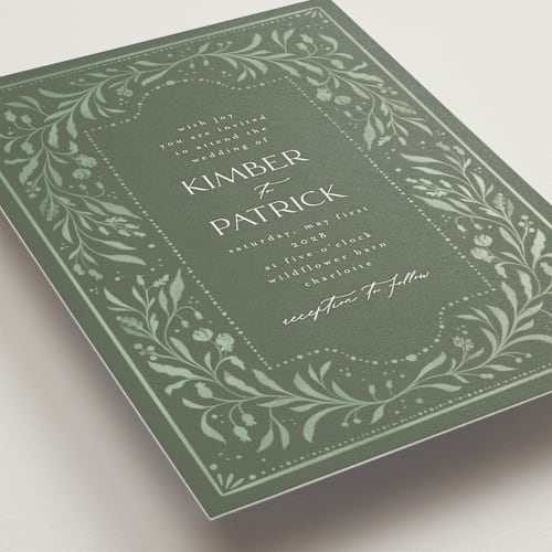 This is a sage wedding invitations with standard by Ashley DeMeyere called porcelain printing on signature in standard