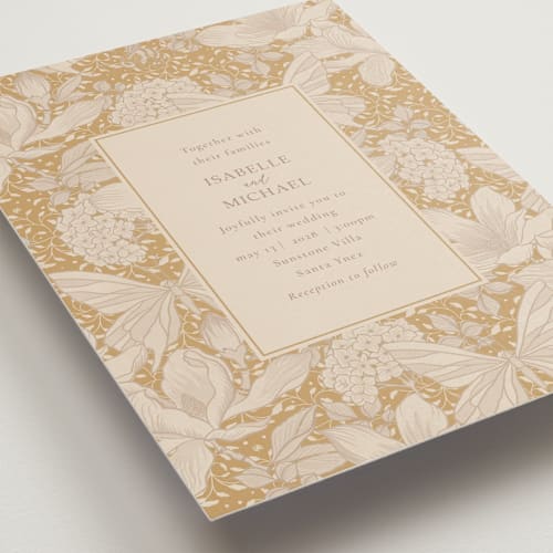 This is a ochre wedding invitations with standard by Sabrin Deirani called magnolias printing on signature in standard