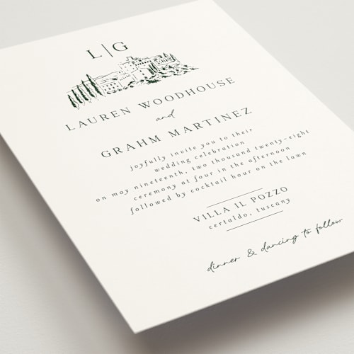 This is a broccoli wedding invitations with standard by Shiny Penny Studio called countryside villa printing on signature in standard