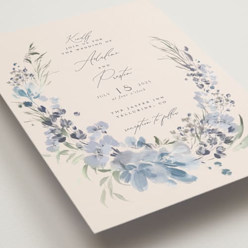 This is a sky wedding invitations with standard by Grace Kreinbrink called wildflower wreath printing on signature in standard