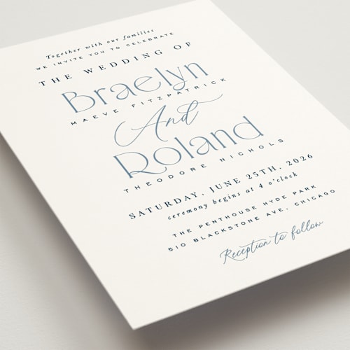 This is a navy wedding invitations with standard by Hooray Creative called modern romance printing on signature in standard