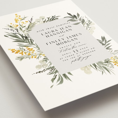 This is a dandelion wedding invitations with standard by Everett Paper Goods called mimosa printing on signature in standard